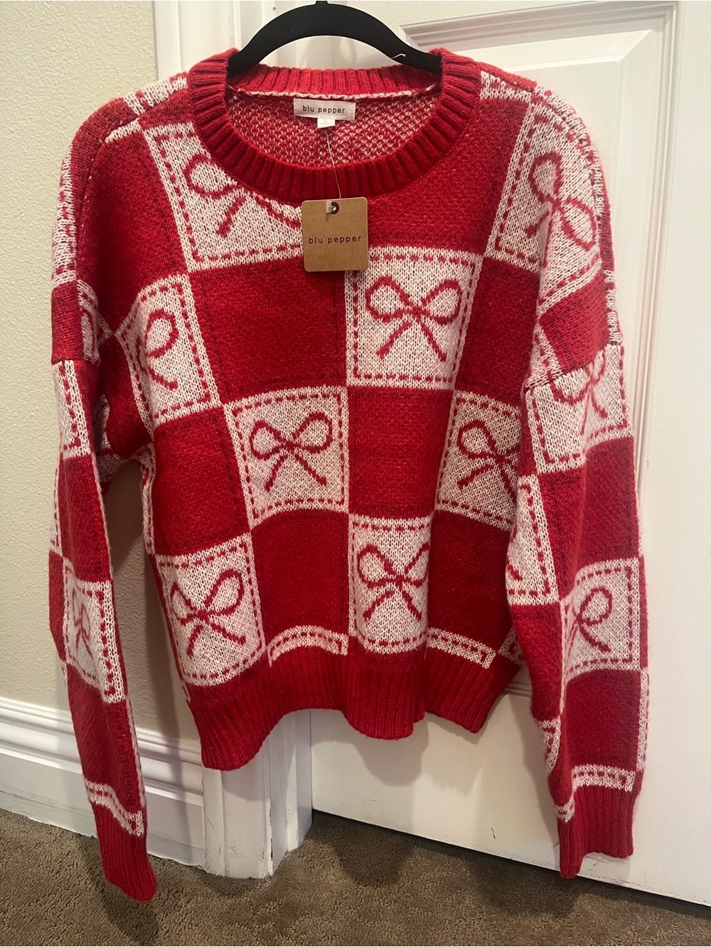 Blu Pepper Red & White Bow Crewneck Sweater